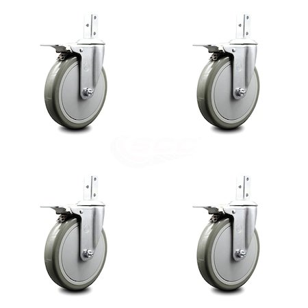 6 Inch Gray Poly Wheel Swivel 3/4 Inch Square Stem Caster Set Total Lock Brake